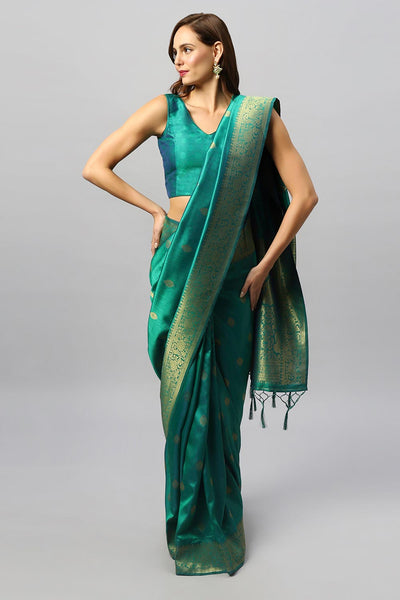 Buy Yara Green Moss Weave Art Silk One Minute Saree Online - One Minute Saree