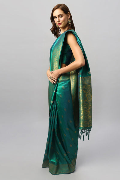 Buy Yara Green Moss Weave Art Silk One Minute Saree Online