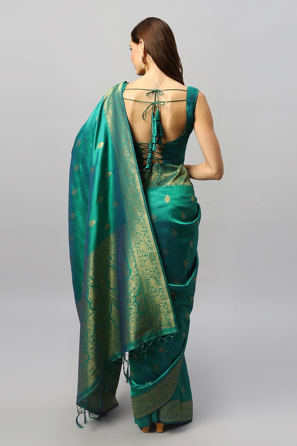 Buy Yara Green Moss Weave Art Silk One Minute Saree Online - One Minute Saree