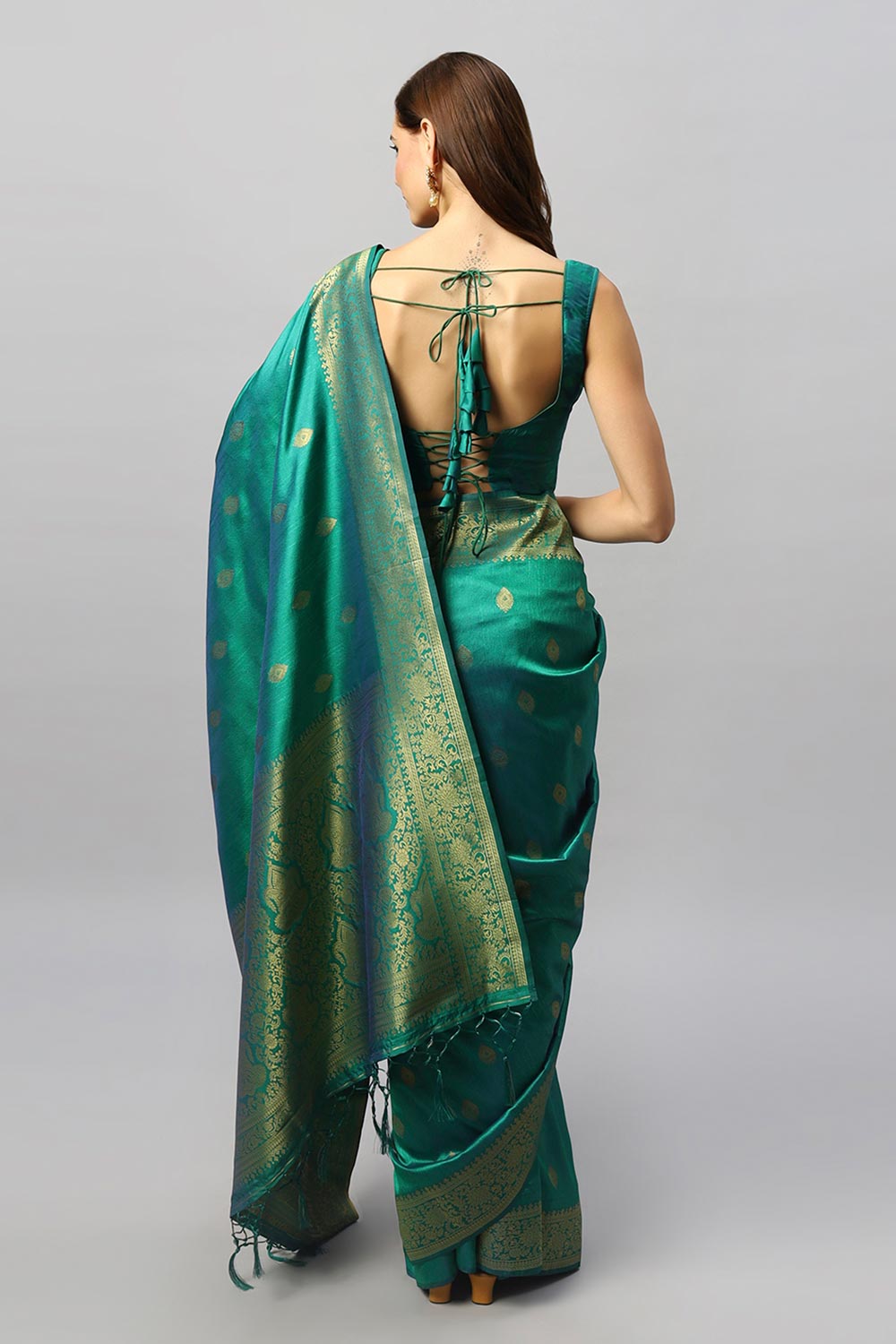 Shop Yara Green Moss Weave Art Silk One Minute Saree at best offer at our  Store - One Minute Saree