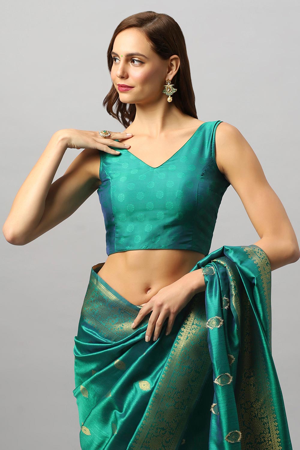 Yara Green Moss Adjustable Saree Blouse