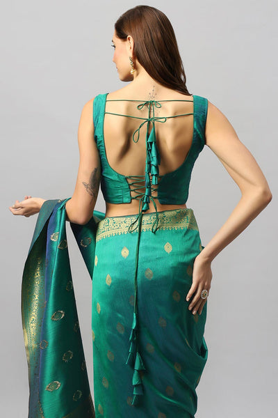 Buy Yara Green Moss Weave Art Silk One Minute Saree Online - Zoom In