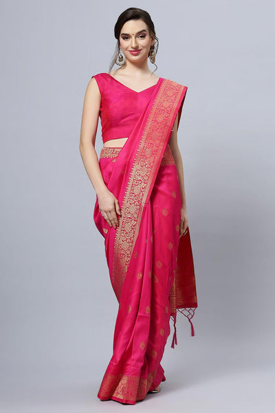 Buy Silia Moss Weave Pink Art Silk One Minute Saree Online - One Minute Saree
