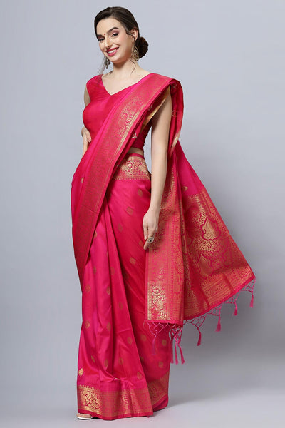 Buy Silia Moss Weave Pink Art Silk One Minute Saree Online