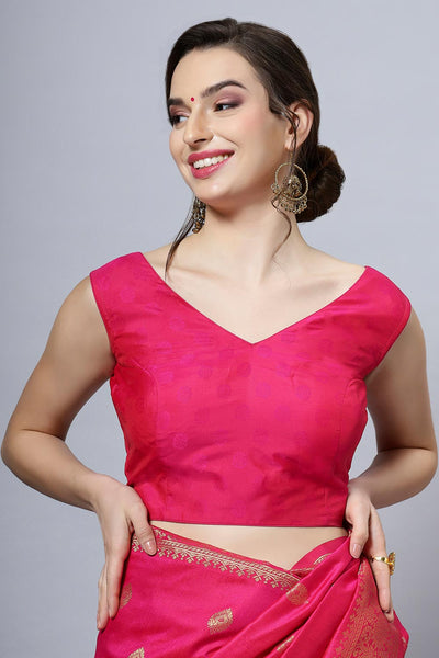 Silia Pink Moss Weave Adjustable Saree Blouse