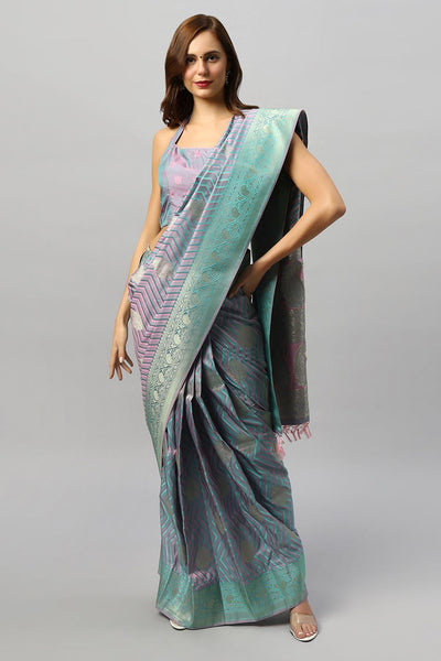 Buy Madhu Pink & Teal Satin Two-Tone One Minute Saree Online - One Minute Saree