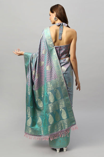 Shop Madhu Pink & Teal Satin Two-Tone One Minute Saree at best offer at our  Store - One Minute Saree