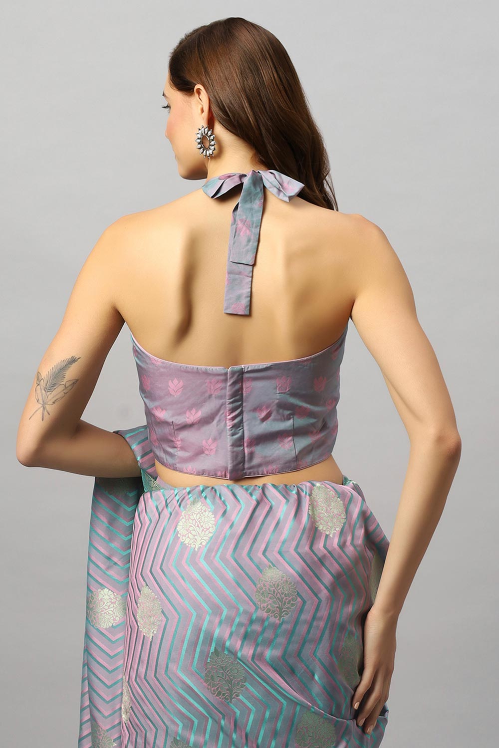 Buy Madhu Pink & Teal Satin Two-Tone One Minute Saree Online - Zoom In