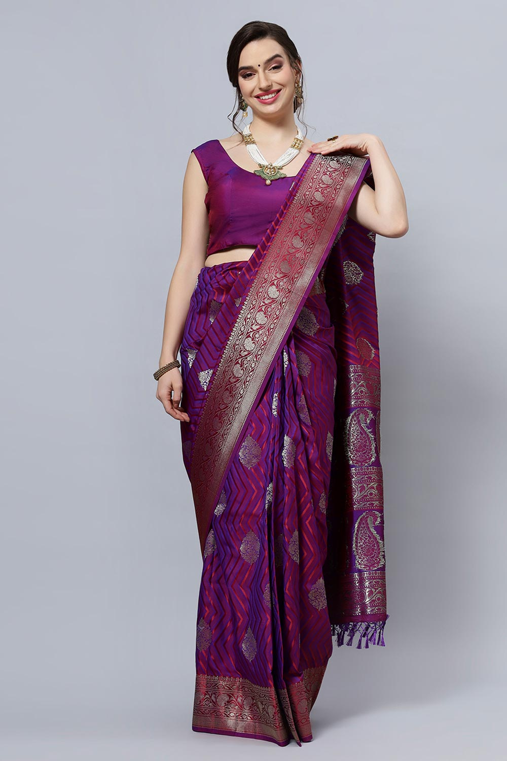 Buy Laira Magenta Satin Two-Tone One Minute Saree Online - One Minute Saree