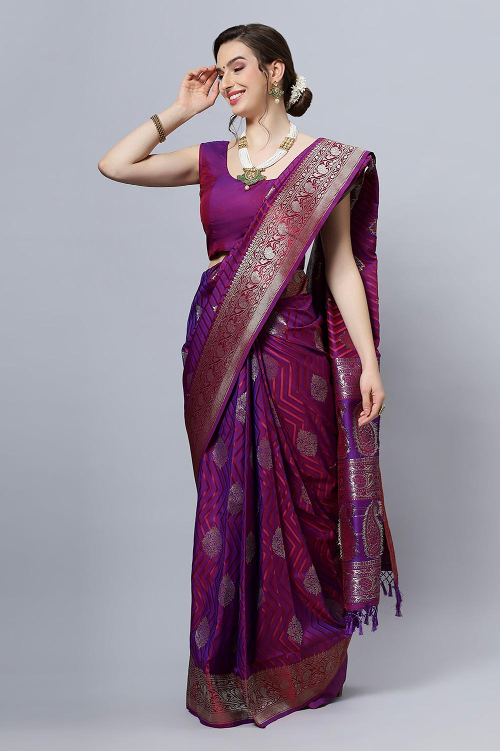 Buy Laira Magenta Satin Two-Tone One Minute Saree Online