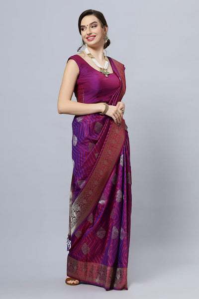 Buy Laira Magenta Satin Two-Tone One Minute Saree Online - Back