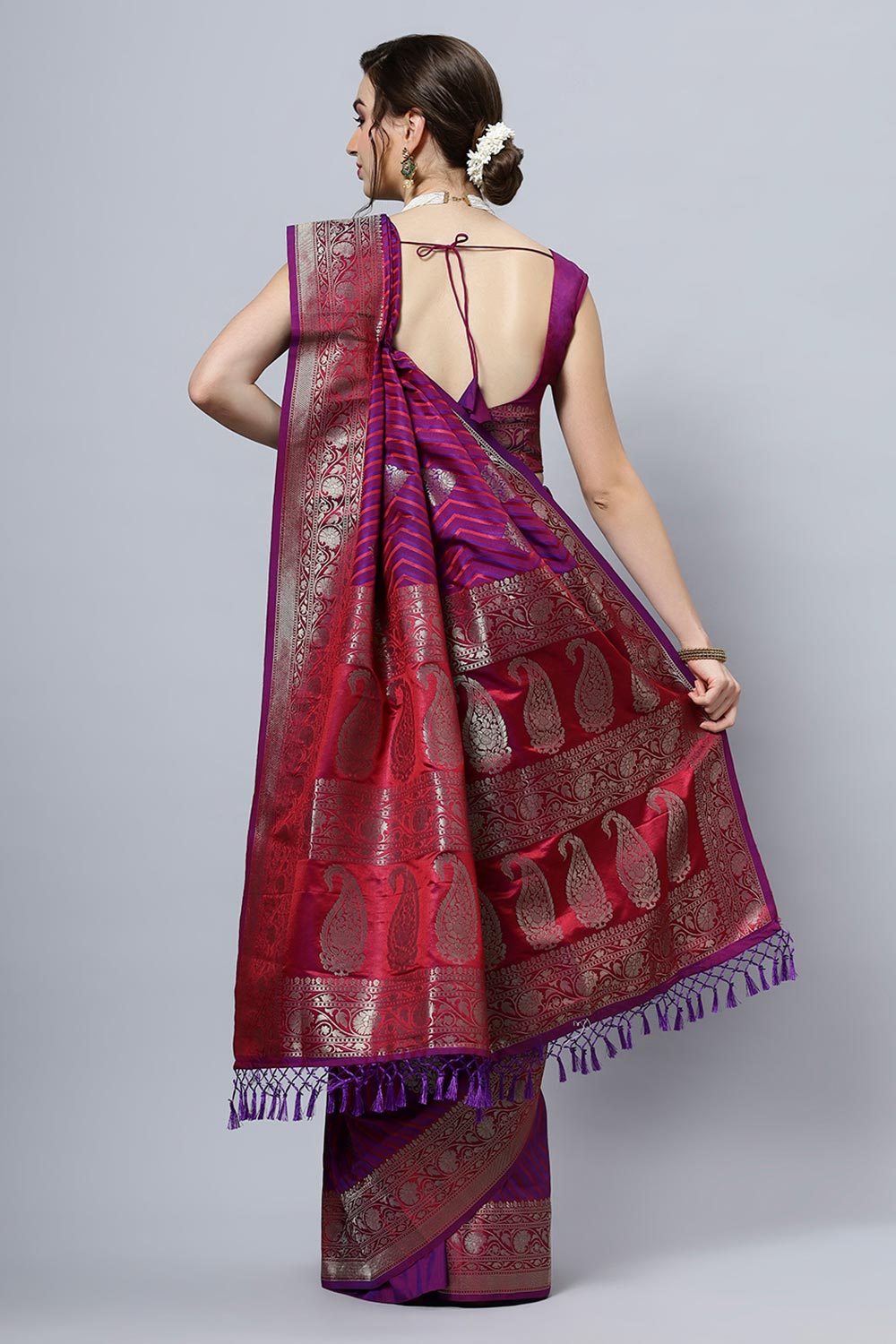 Buy Laira Magenta Satin Two-Tone One Minute Saree Online - One Minute Saree