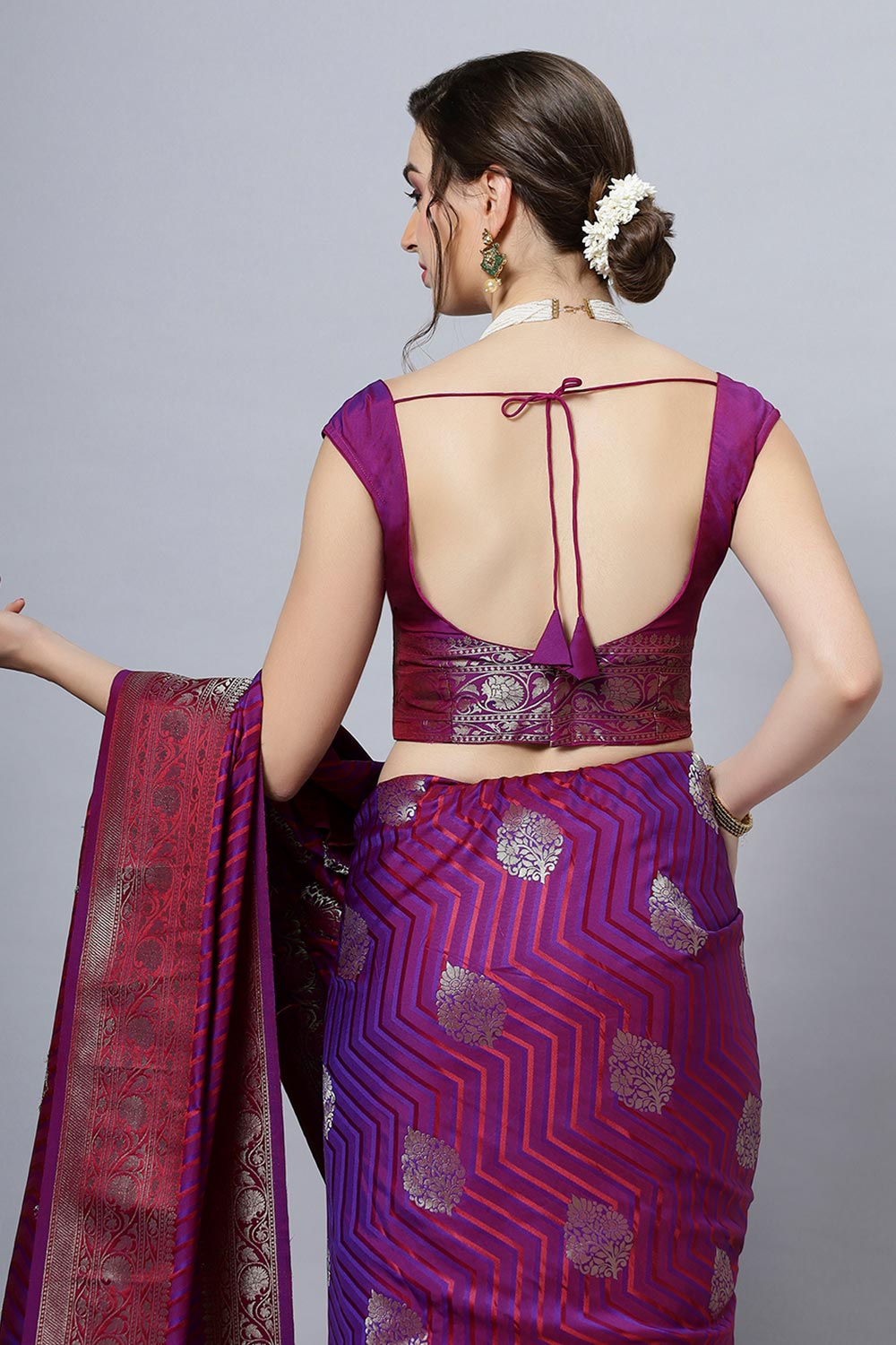 Buy Laira Magenta Satin Two-Tone One Minute Saree Online - Zoom In