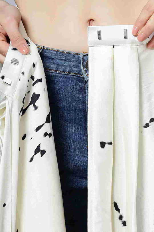 Buy Camille Cream Printed Satin Crepe One Minute Saree Online - Zoom Out