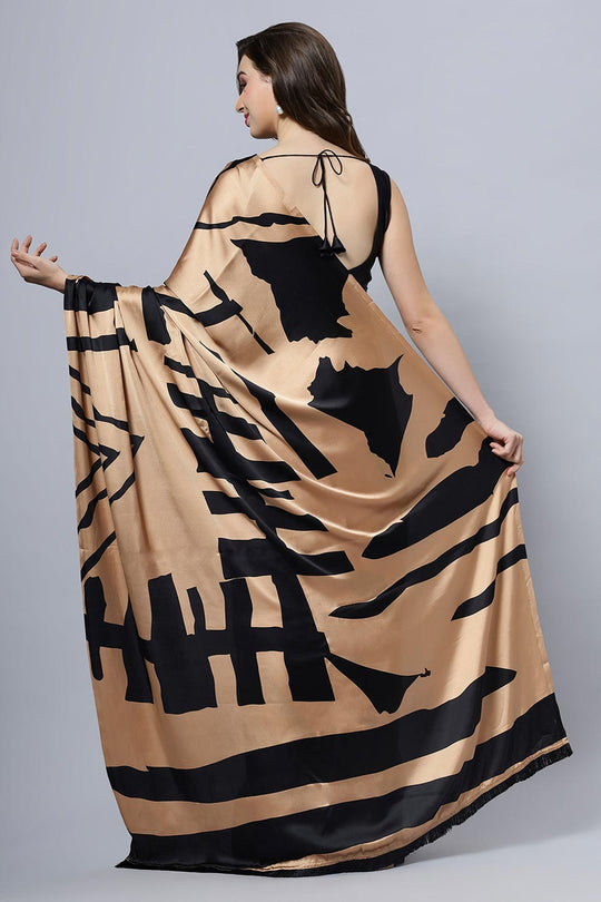 Shop Candice Brown Satin Printed One Minute Saree at best offer at our  Store - One Minute Saree