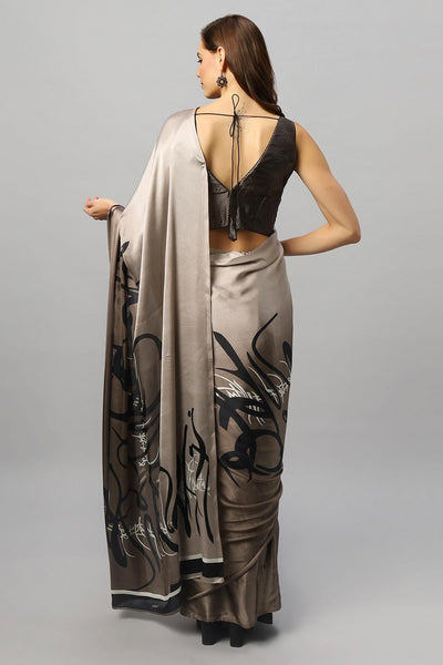 Shop Hema Grey Satin Printed One Minute Saree at best offer at our  Store - One Minute Saree