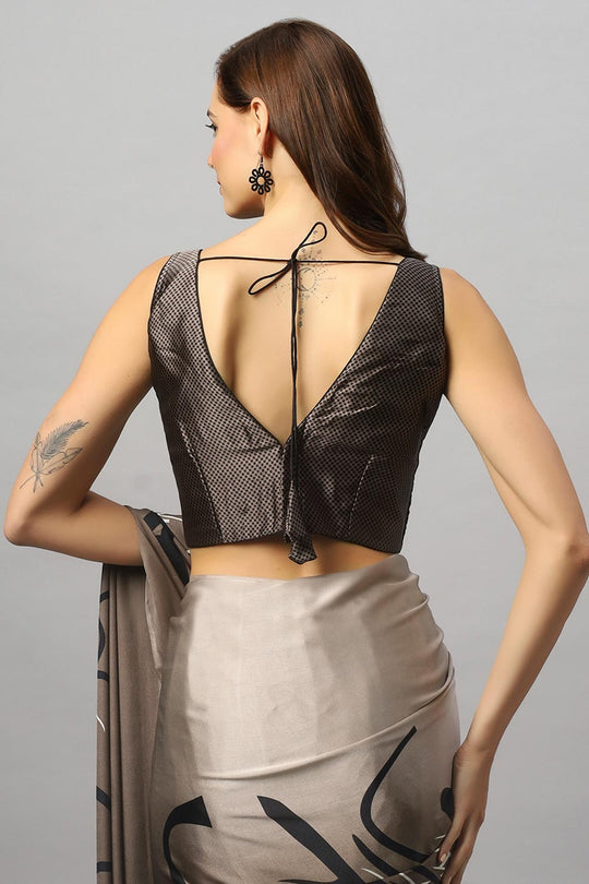 Buy Hema Grey Satin Printed One Minute Saree Online - Zoom In