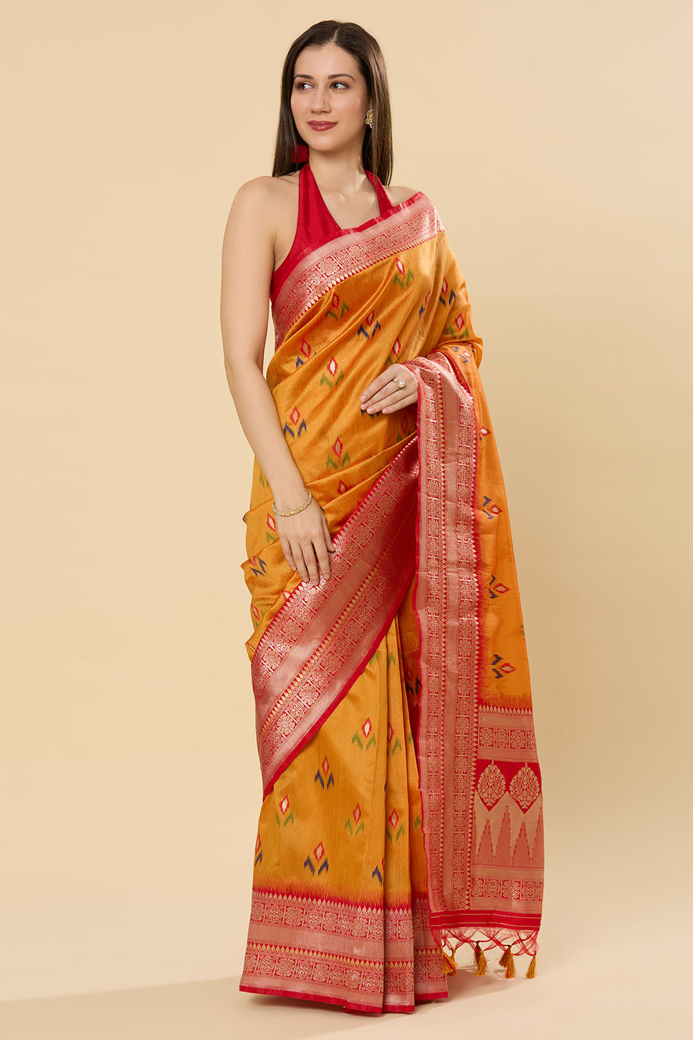 Kayla Yellow Pure Silk Lace Floral One Minute Saree