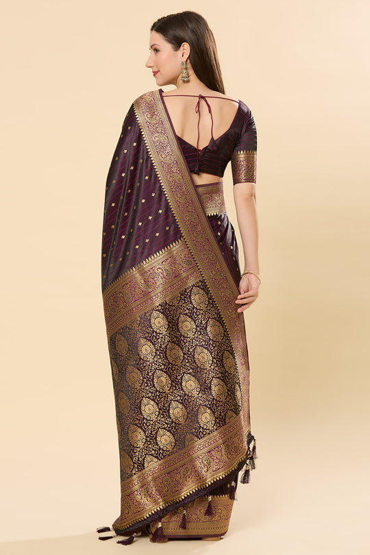 Malahi Purple Pure Satin Foil Print One Minute Saree
