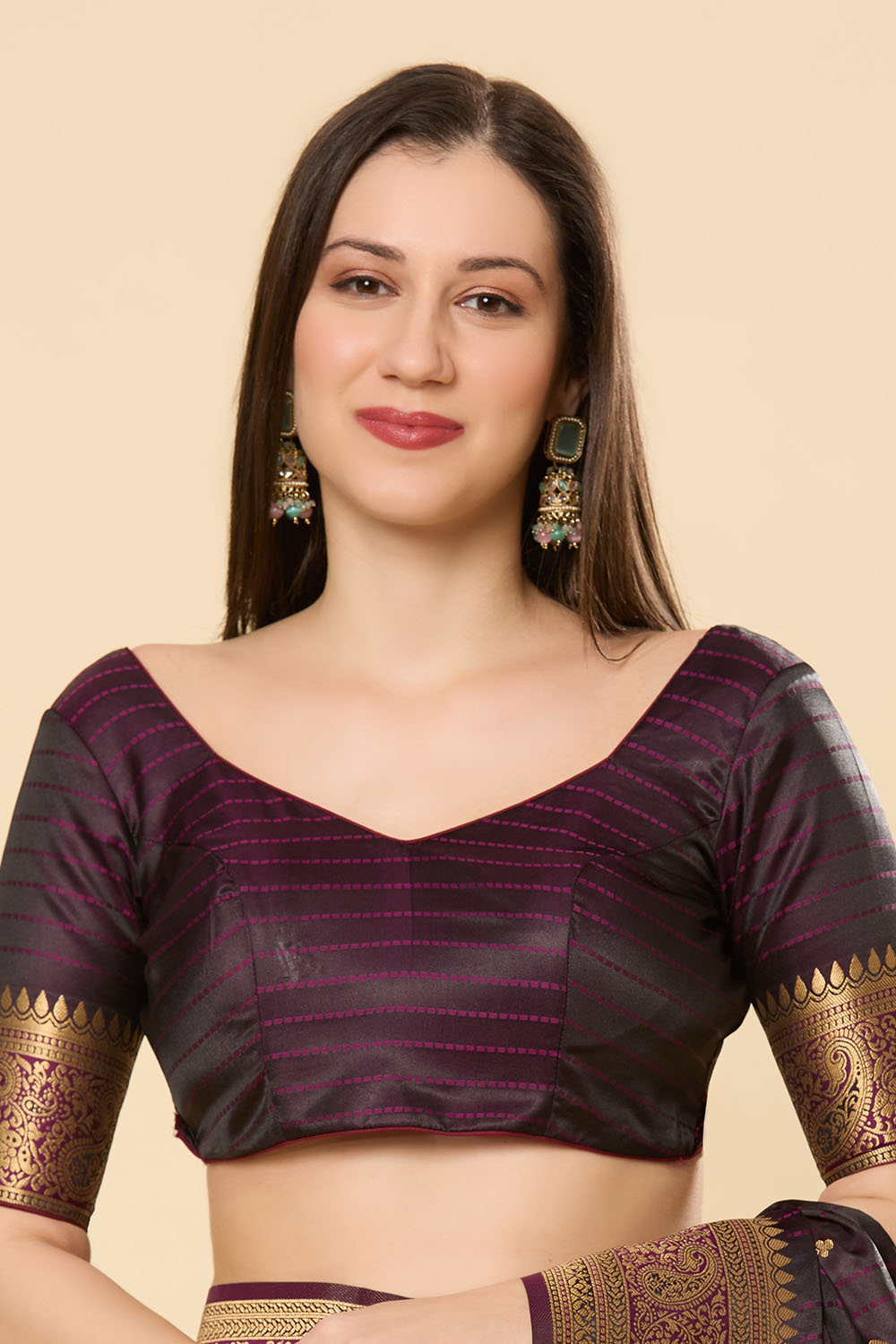 Malahi Purple Pure Satin Foil Print One Minute Saree