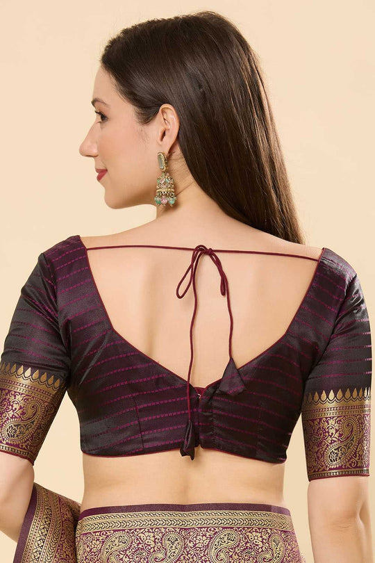 Malahi Purple Pure Satin Foil Print One Minute Saree