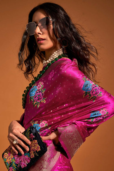 Buy Khalissi Silk Purple Satin Designer One Minute Saree Online