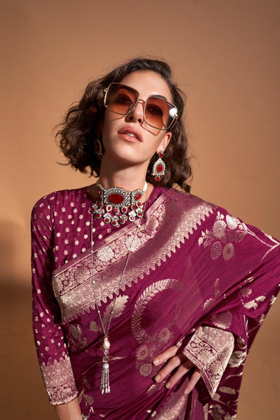 Paris Purple Georgette Traditional One Minute Saree