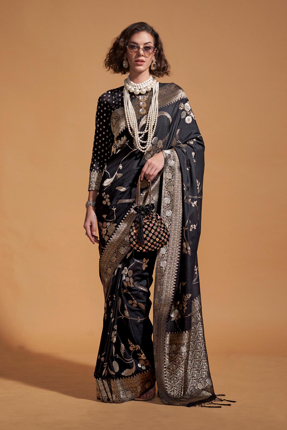 Paris Black Georgette Traditional One Minute Saree