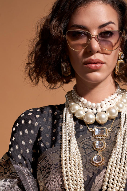 Paris Black Georgette Traditional One Minute Saree