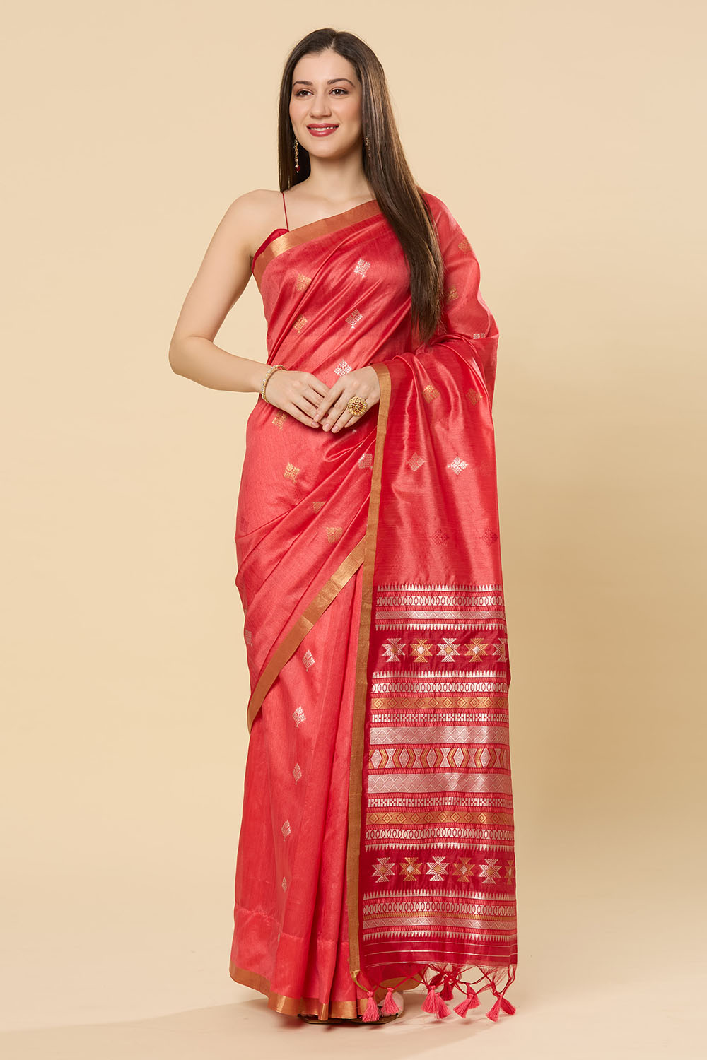 Prisha Pink Kanoi Silk Woven Floral One Minute Saree