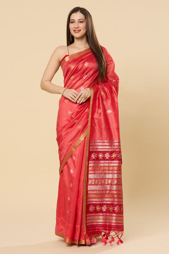 Prisha Pink Kanoi Silk Woven Floral One Minute Saree