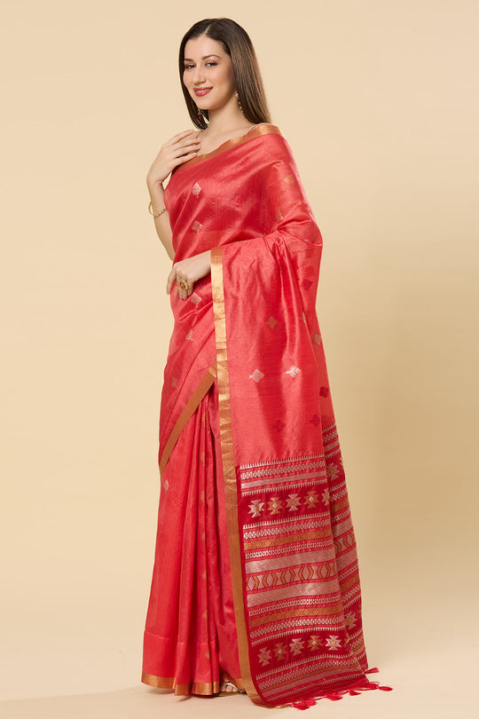 Prisha Pink Kanoi Silk Woven Floral One Minute Saree
