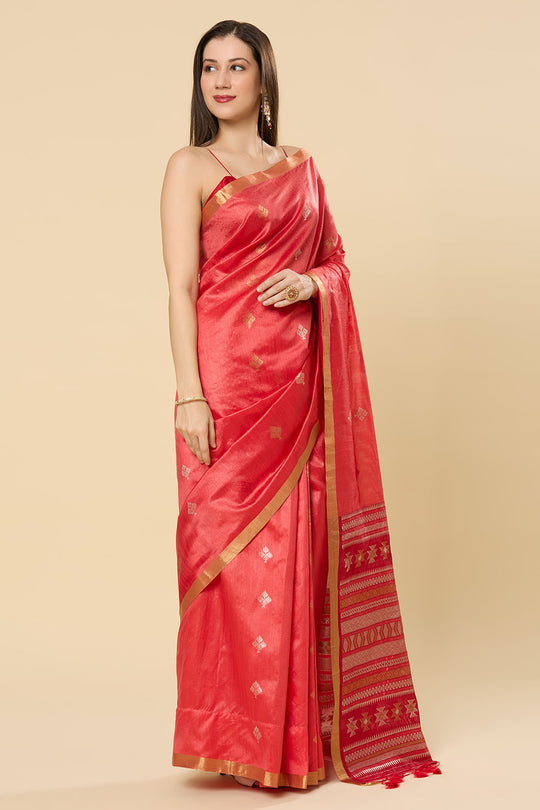 Prisha Pink Kanoi Silk Woven Floral One Minute Saree