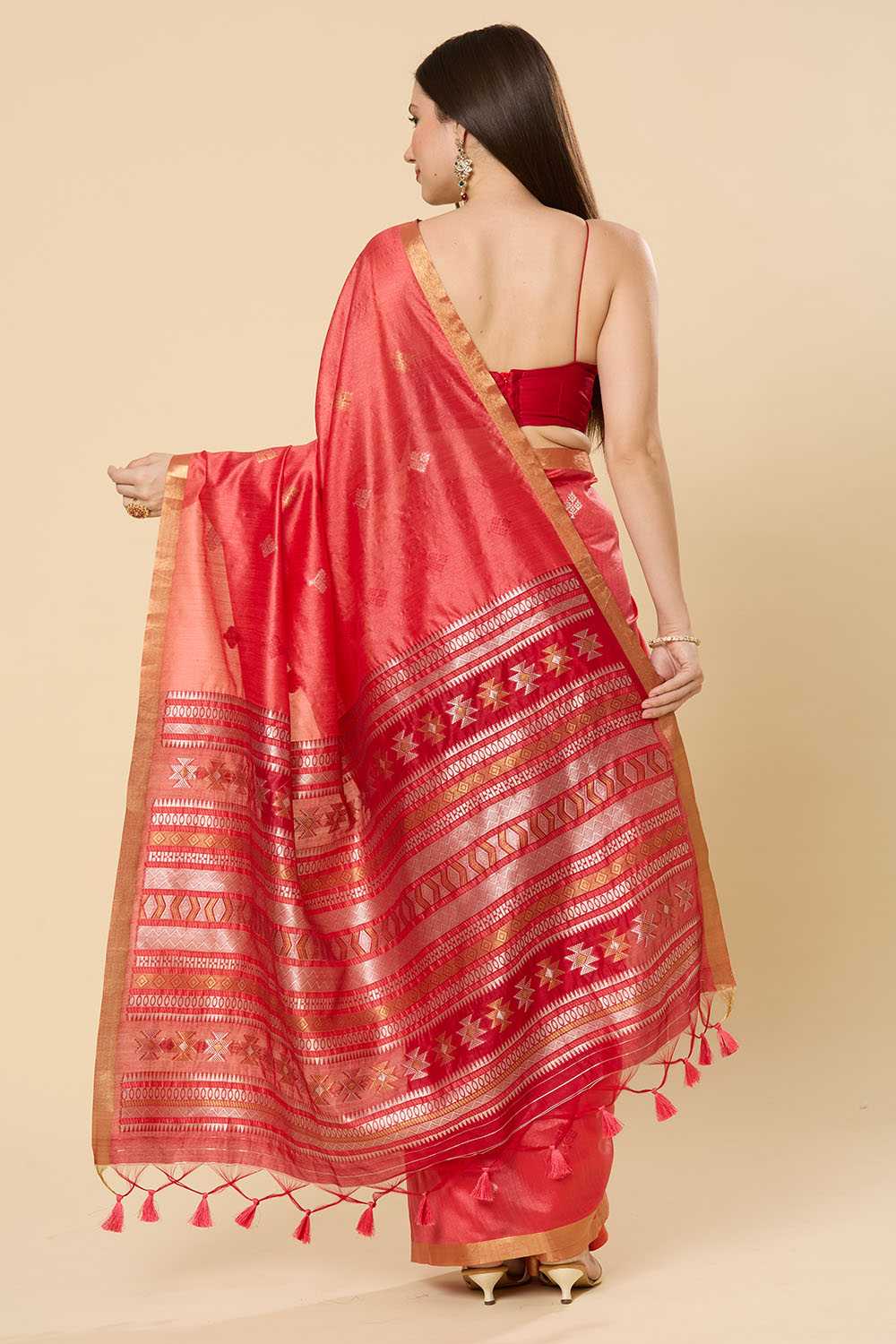 Prisha Pink Kanoi Silk Woven Floral One Minute Saree