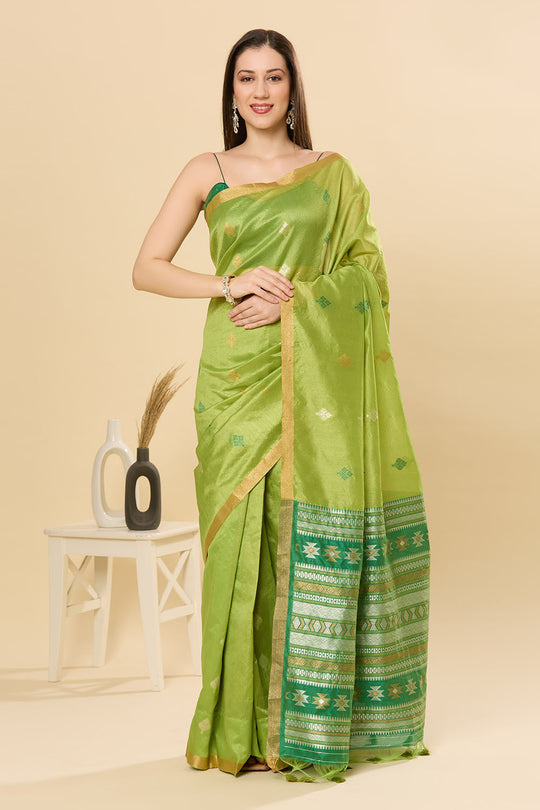 Olivia Green Kanoi Silk Woven Floral One Minute Saree