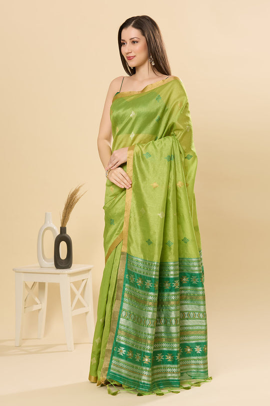 Olivia Green Kanoi Silk Woven Floral One Minute Saree