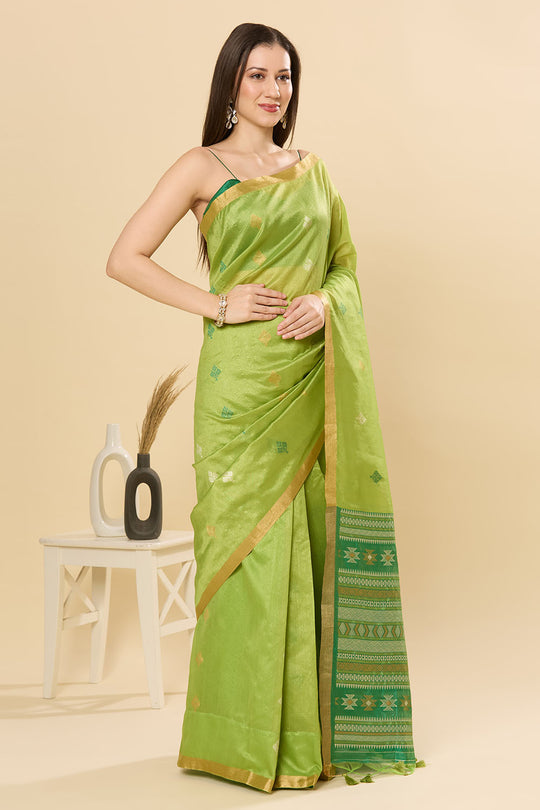 Olivia Green Kanoi Silk Woven Floral One Minute Saree