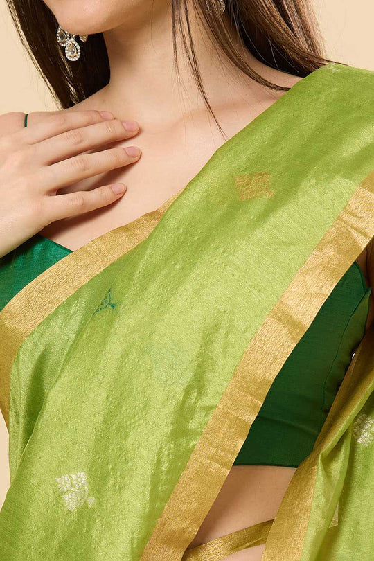 Olivia Green Kanoi Silk Woven Floral One Minute Saree