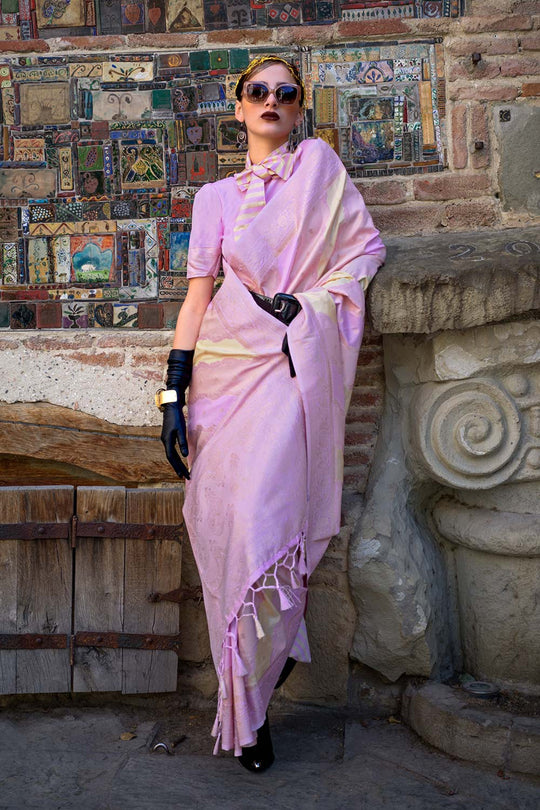 Buy Kimbus Lavender Silk Designer One Minute Saree Online - Back
