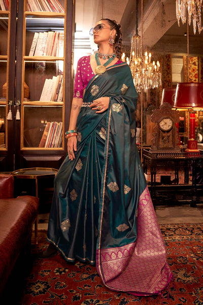 Buy Kanthkala Luxe Dark Green Satin Designer One Minute Saree Online