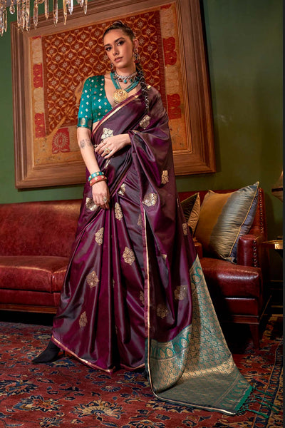 Buy Kanthkala Luxe Burgundy Satin Designer One Minute Saree Online