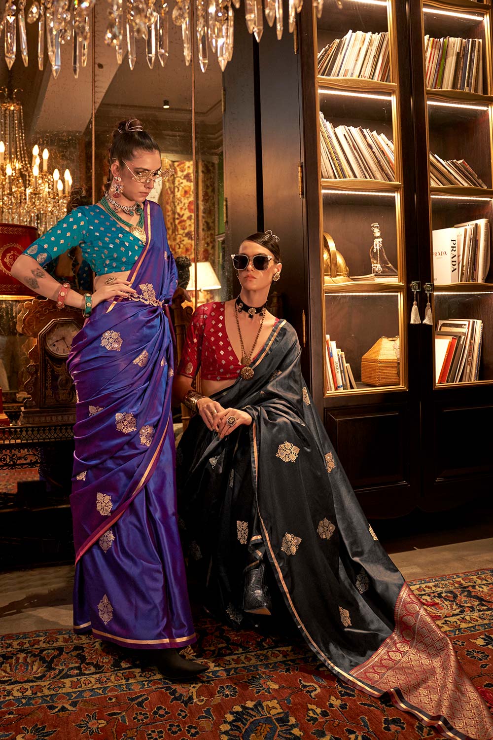 Buy Kanthkala Luxe Purple Satin Designer One Minute Saree Online - Back