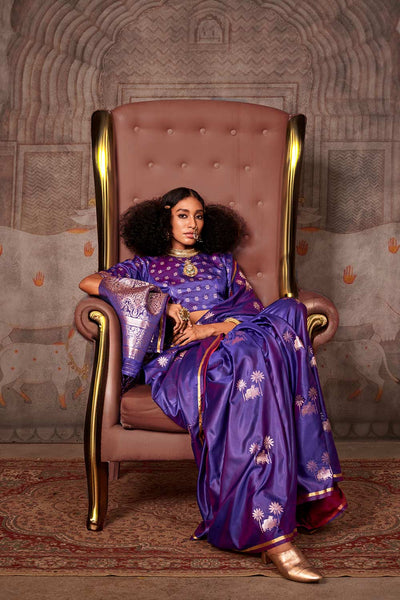 Shayna Pichwai Purple Silk Foil Print Saree