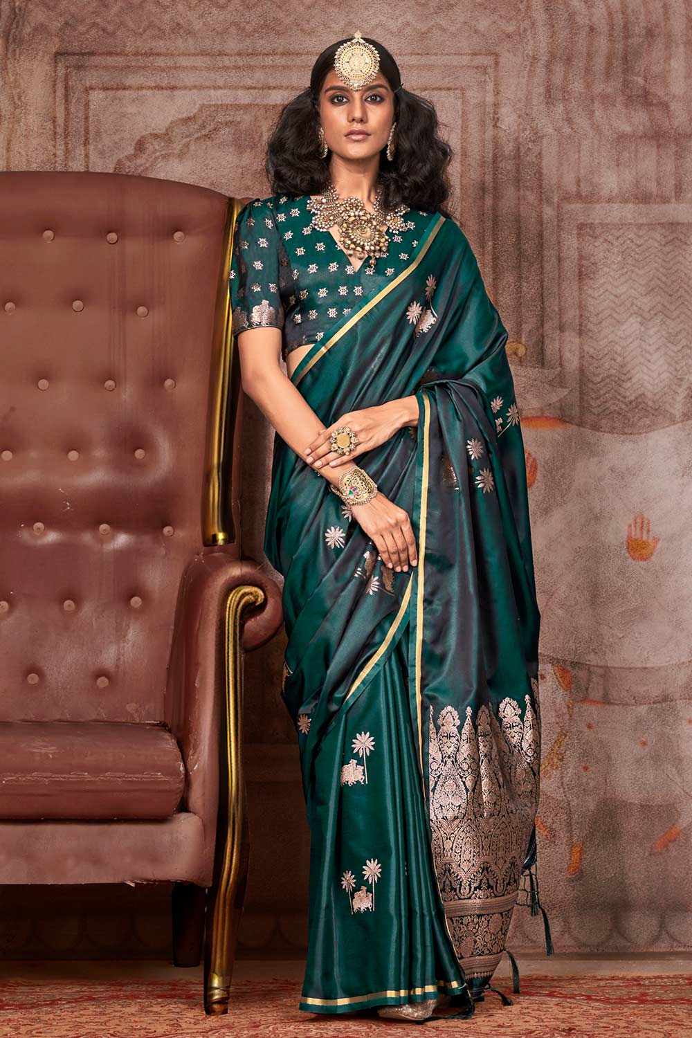 Shayna Pichwai Green Silk Foil Print Saree