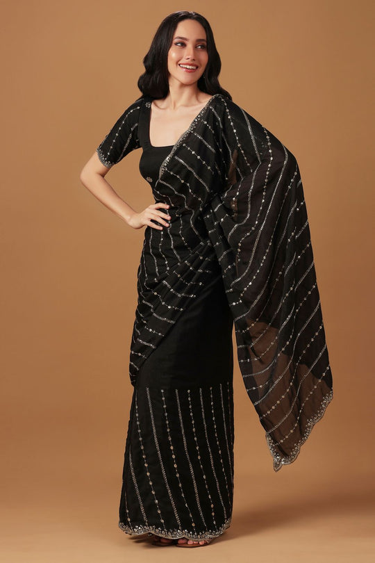 Adriana Black Georgette Zari Embroidered Sequins Ready to Wear Saree