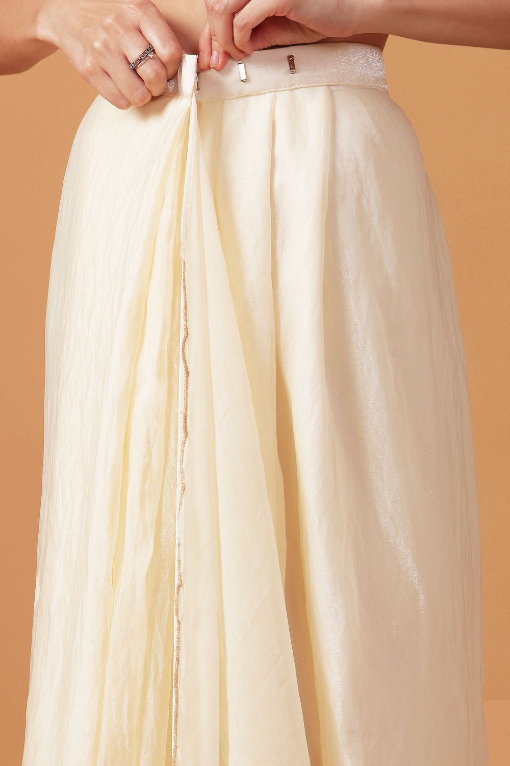 Cameron Cream Paper Silk Sequins Embroidered Party Wear Ready to Wear Saree