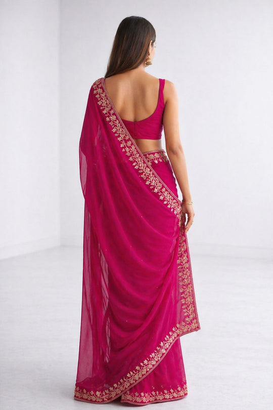 Aarya Pink Vichitra Silk Embellished One Minute Saree