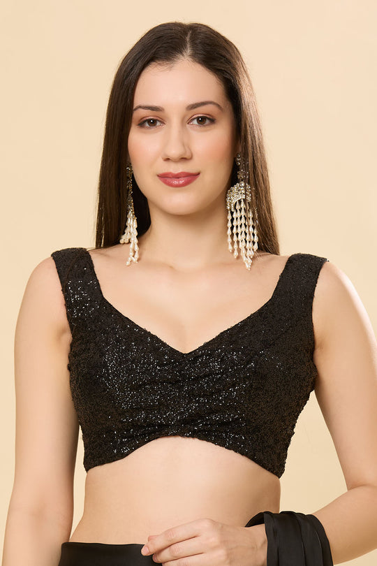 Jada Black Sequins Back Bow Sleeveless Blouse