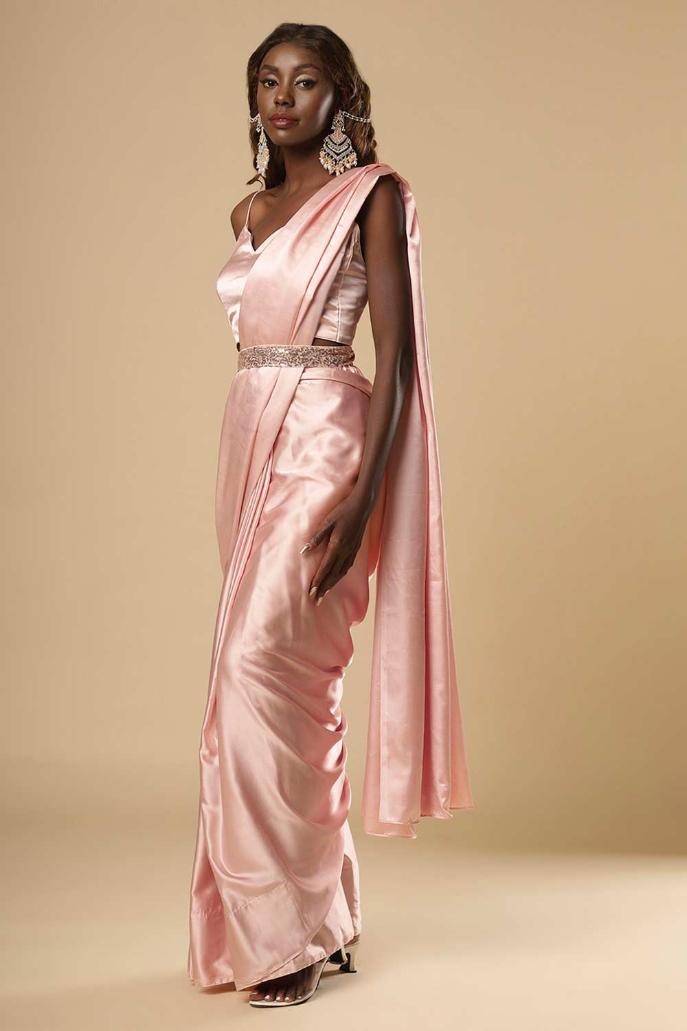 Buy Dolce Satin Bridesmaid One Minute Saree Online