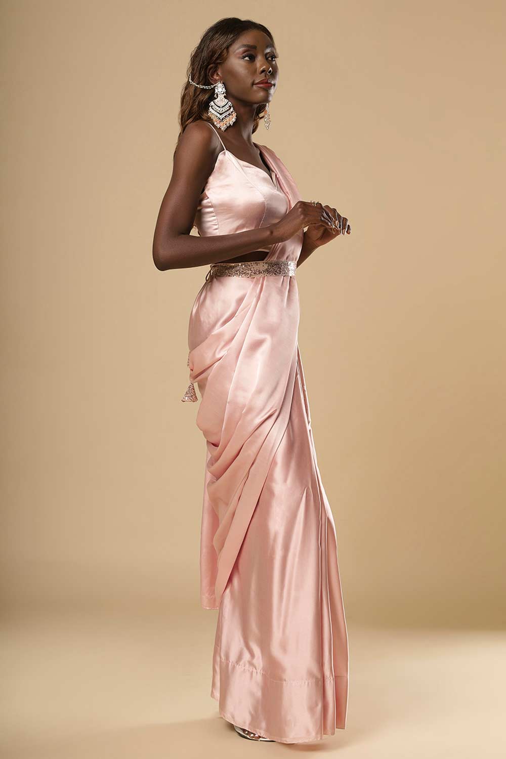 Buy Dolce Satin Bridesmaid One Minute Saree Online - Back